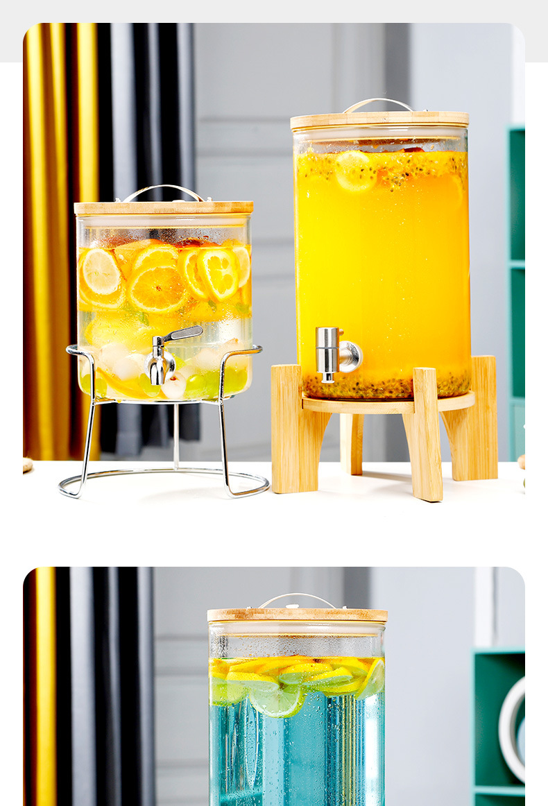 花孜水果茶桶饮料桶带龙头啤酒容器玻璃果汁罐泡酒桶网红可乐桶水果茶