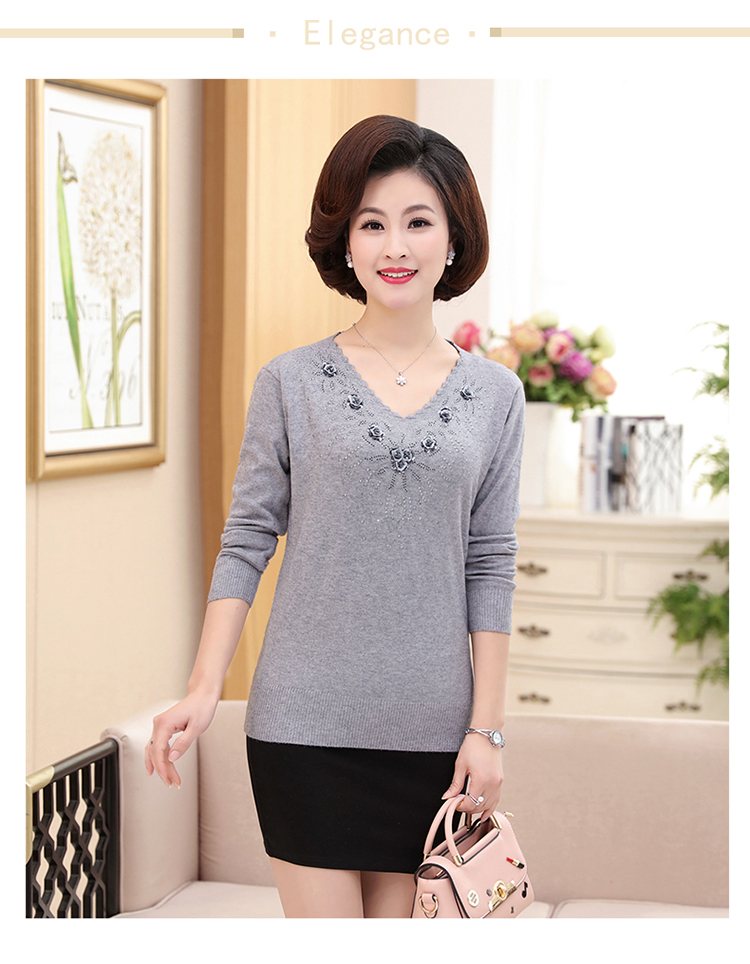 低领羊毛衫女中老年人中年妇女士毛衣服妈妈秋冬装打底短款小衫洋气