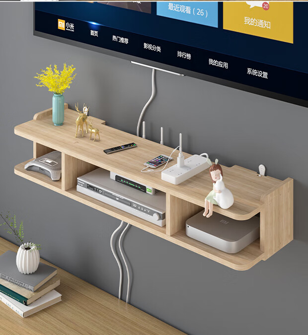 路由器墙上置物架免打孔实木wifi路由器挂墙上电视机顶盒收纳置物架