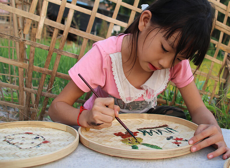 纯手工竹编竹制品家用圆形簸箕有孔无孔竹筛子竹匾幼儿园绘画装饰