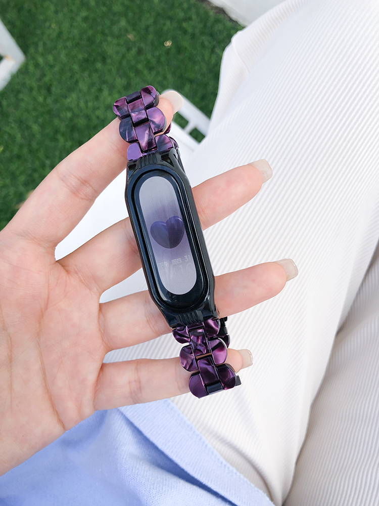 适用小米手环5腕带小米手环6表带34nfc版透明三珠树脂智能运动替换带