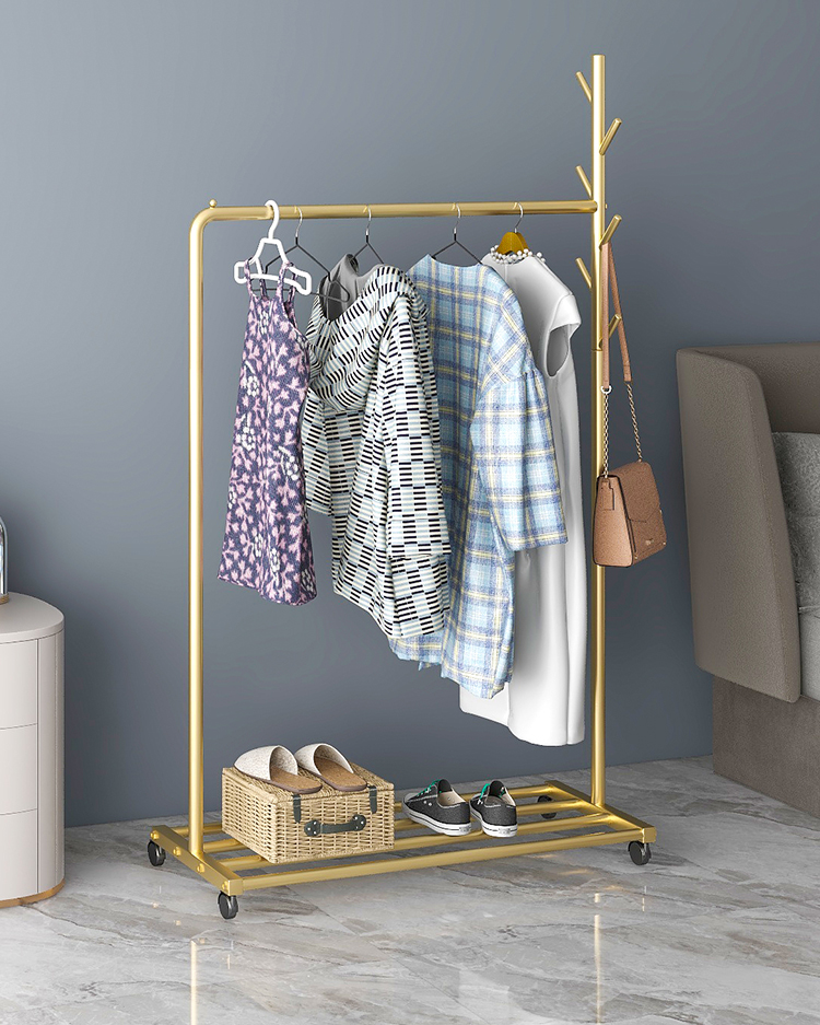 简约北欧室内挂衣服架子单杆式简易铁艺晾衣架ymj09亚光黑长60高150