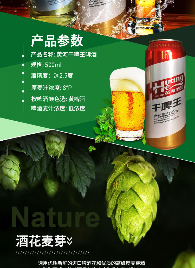 兰州黄河啤酒 500ml 国产经典甘肃瓶装罐装 6瓶装500毫升干啤王【图片