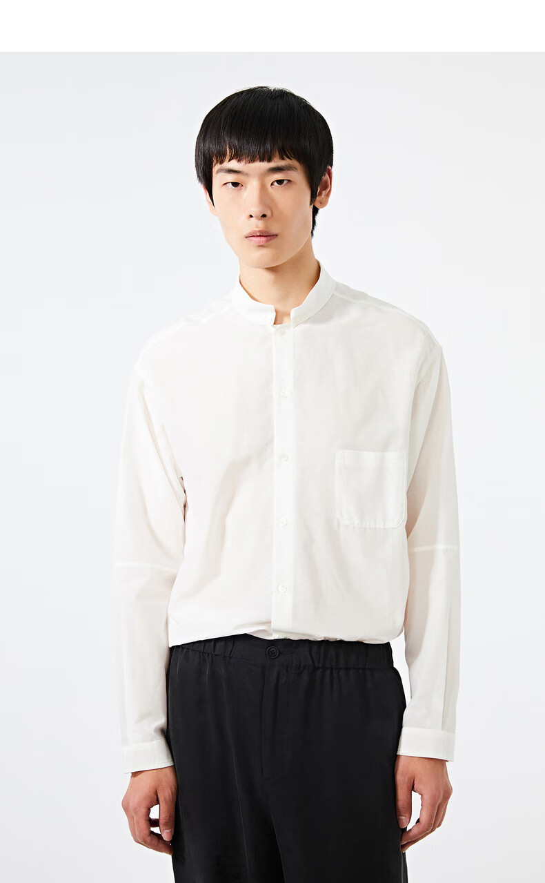 速写男装2020春夏折扣新领品质挺括舒适个性复古情侣长袖衬衫 100本白