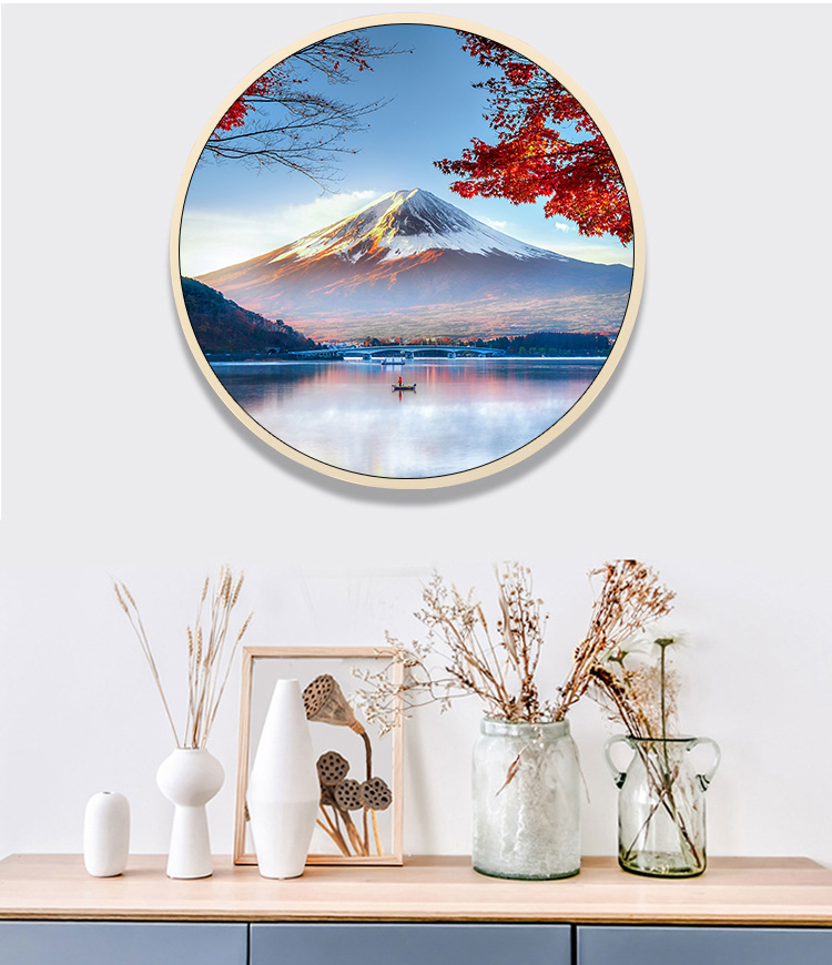 樱花日本富士山风景画圆形框日式装饰画日料餐厅挂画玄关楼梯挂画 f