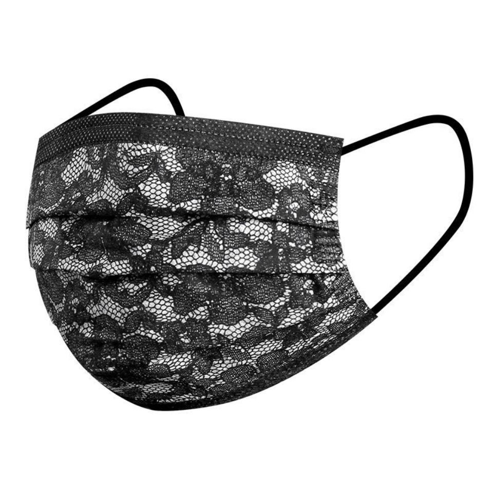 成人防护口罩轻薄透气2021新款黑色蕾丝口罩女时尚同款女神防护3层熔