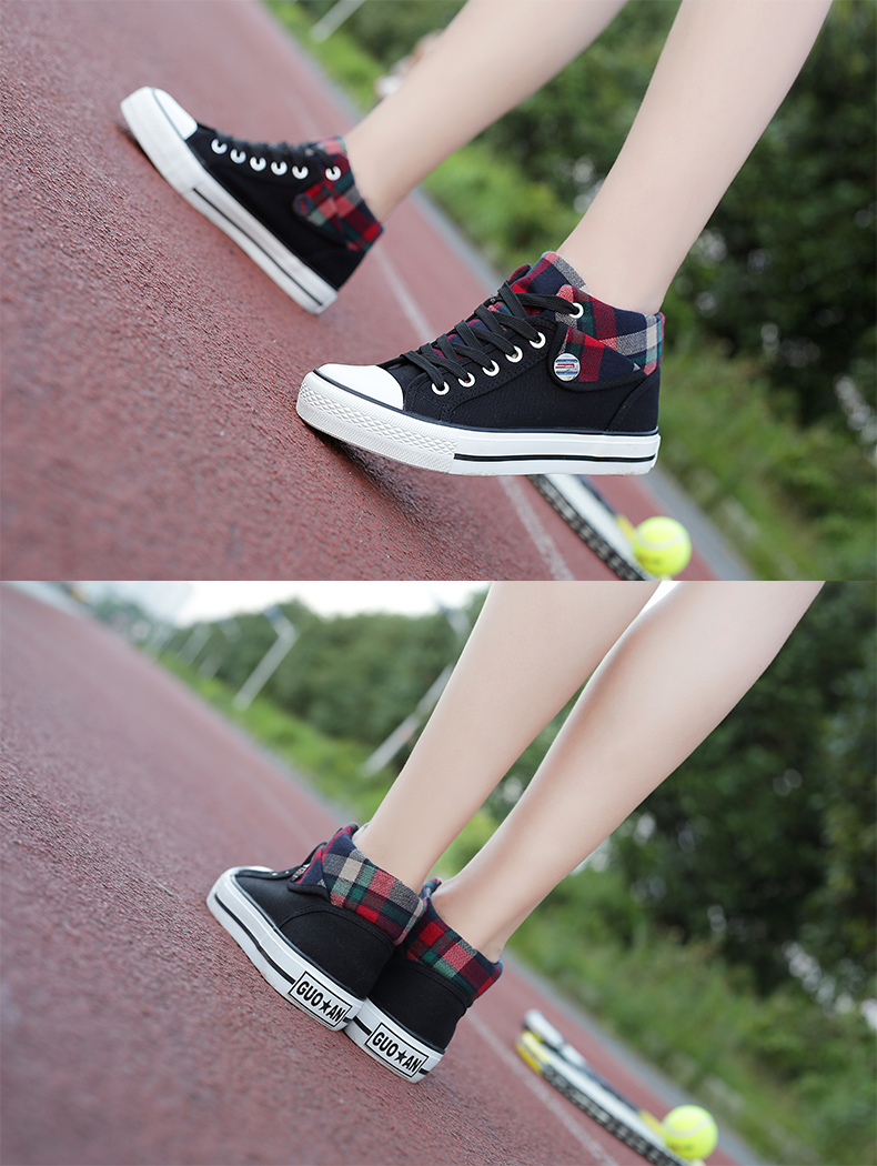 初中生穿的冬天的鞋子女孩子中学生秋冬大童高帮帆布鞋高中生板鞋运动