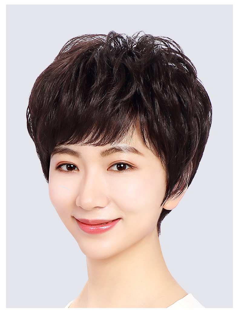 假发女短发真发全真人发假发套中老年女士全头套式头发自然妈妈款浅