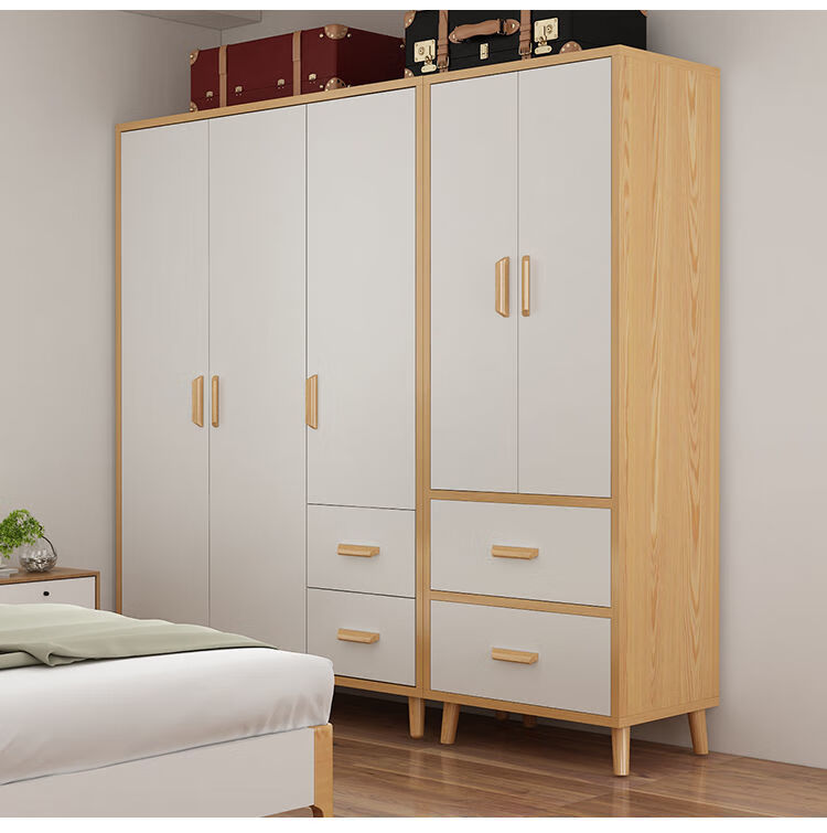 衣柜简易组装木头双人衣柜家用卧室现代实木腿出租房组装简易衣橱成人