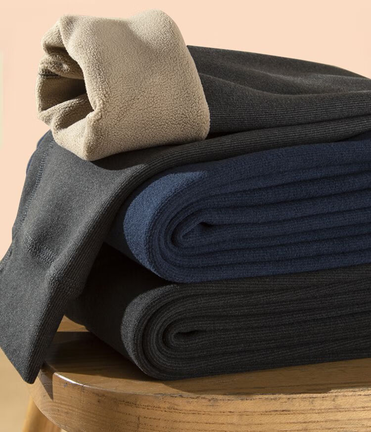 男士保暖裤加厚加绒秋裤一体羊羔绒羊毛护膝大码线裤棉裤 黑灰 黑灰