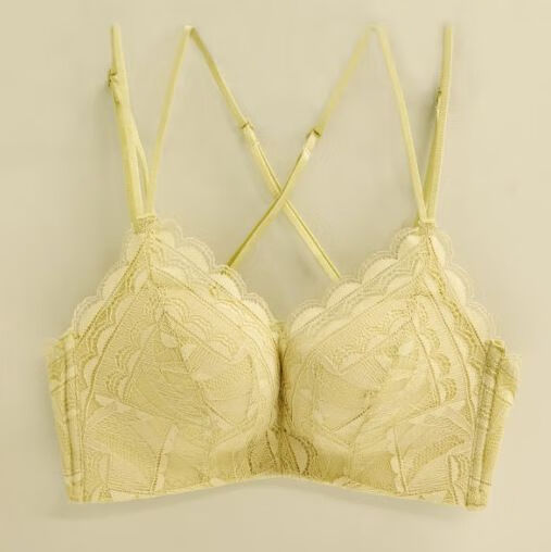 蕾丝美背文胸日韩多功能美背聚拢洞洞文胸四分之三杯交叉细双肩带蓝色