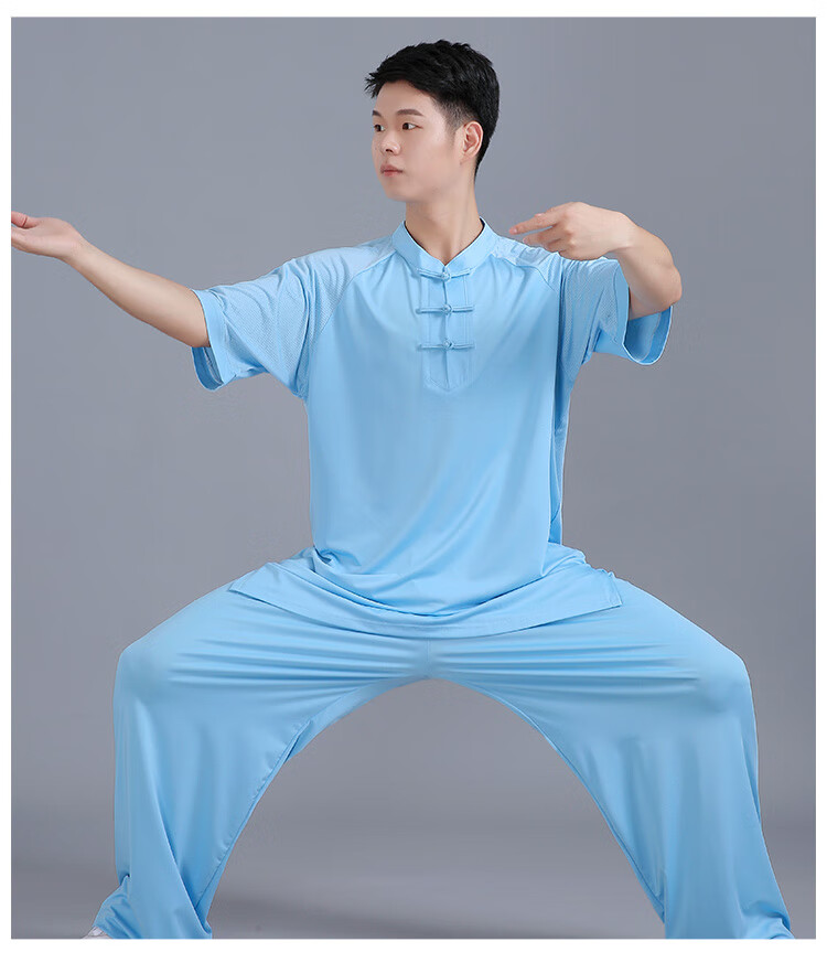 武术训练服牛奶丝太极服男夏天短袖t恤上衣武术训练服夏季薄款太极拳