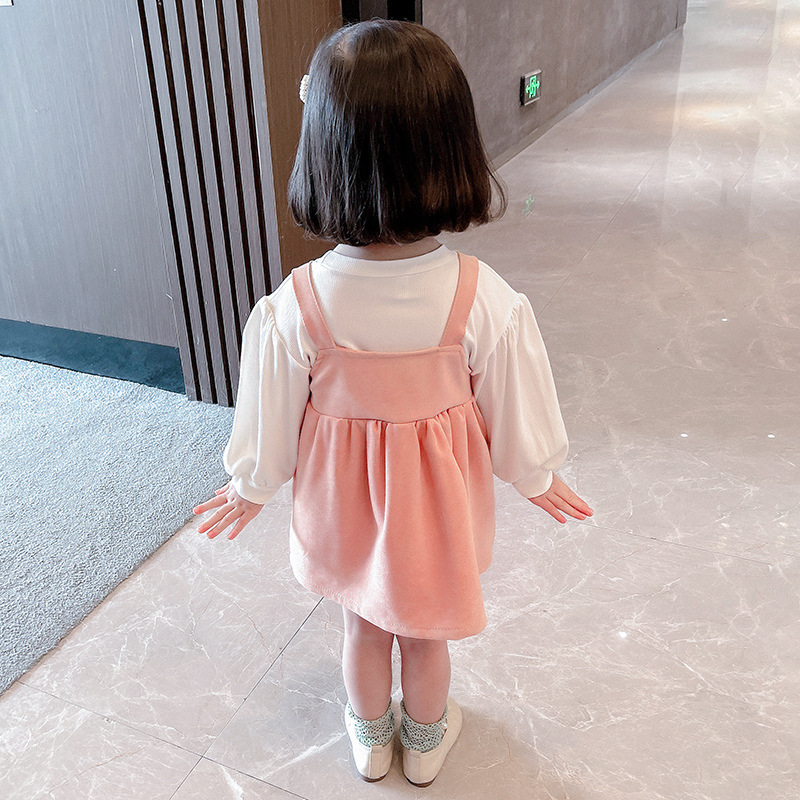 楚歌质优品女童连衣裙2022春季新款纯色长袖韩版潮范公主裙女孩洋气