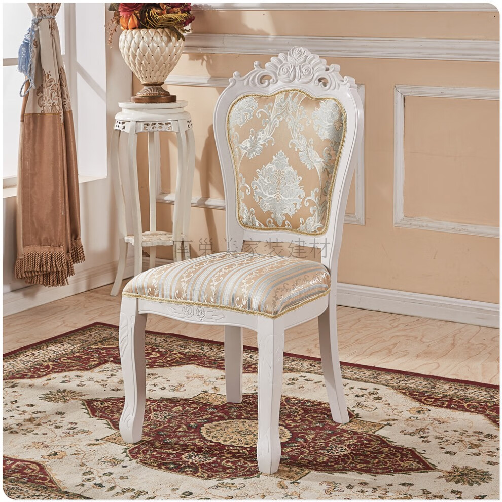 简欧雕花椅子欧式餐椅现代简约实木酒店休闲白色美甲靠背凳子单人家用