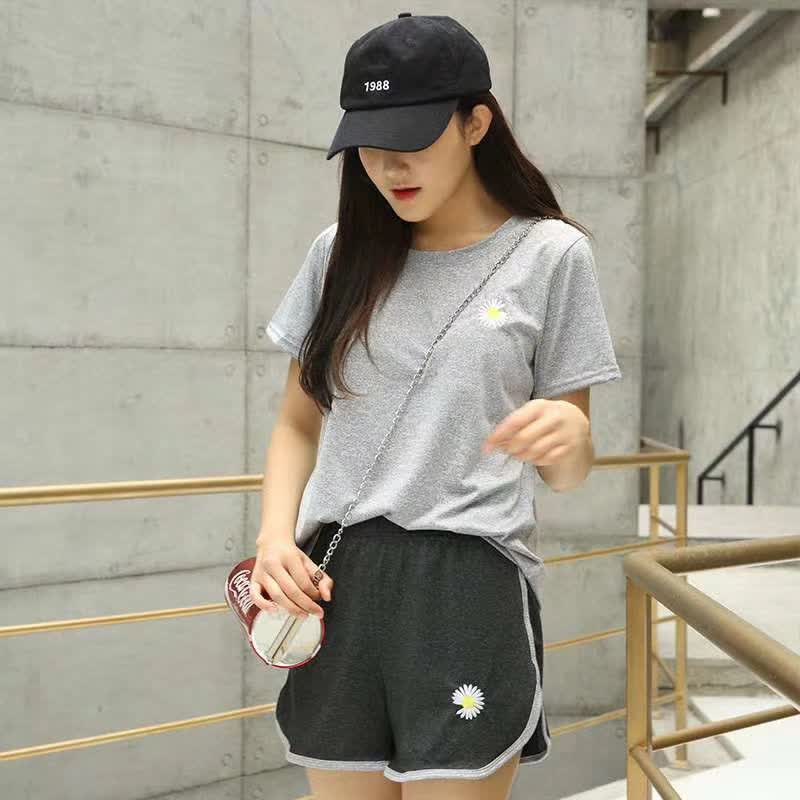 春夏精选速干衣运动套装女跑步健身瑜伽服短袖套装高品质女灰均码90斤