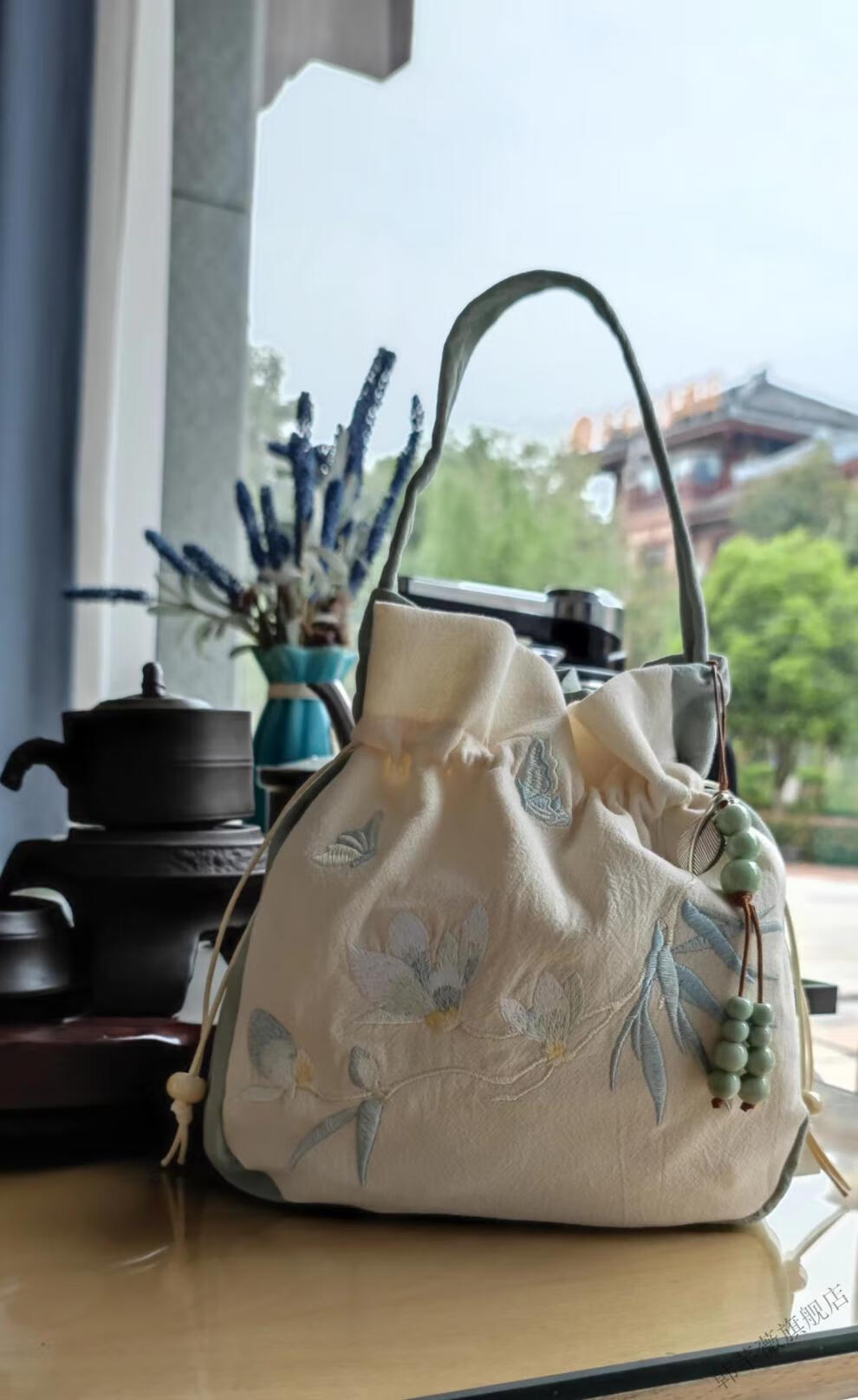 汉服包包女国风小挎包清新文艺旗袍手提包古风汉元素刺绣夏季百搭淡蓝