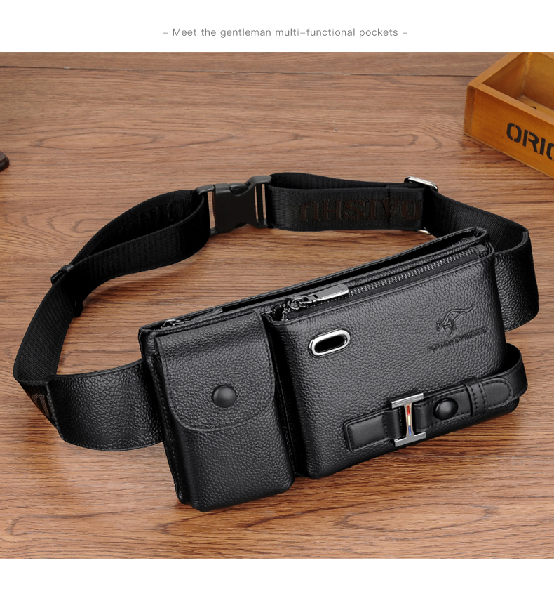 琻澳袋鼠轻奢男士腰包真皮多功能大容量头层牛皮耐磨手机腰包休闲挎包