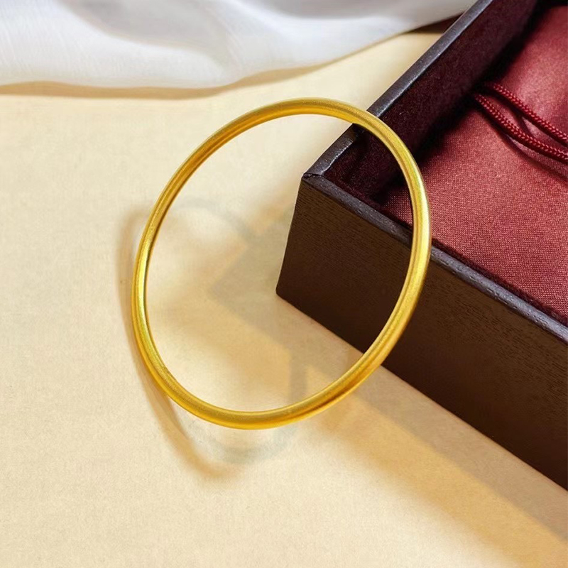 老凤祥老凤凰古法金实心手镯黄金素圈女士手环999传承磨砂时尚简约