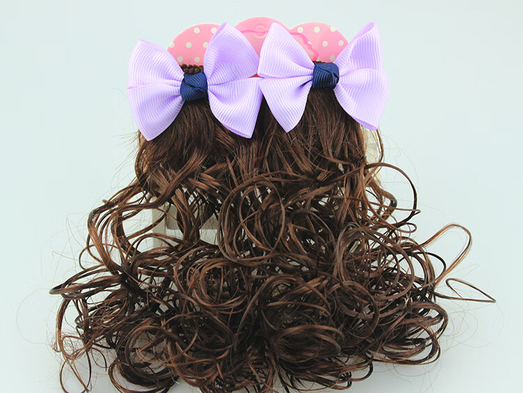 女童宝宝假发头饰小女孩发饰卷发儿童手工编织蝴蝶结公主发夹纯红色一