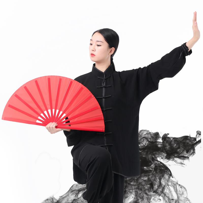 太扇功夫扇子响扇红色表演扇子竹骨塑料骨武术演出扇子木兰扇 竹杆