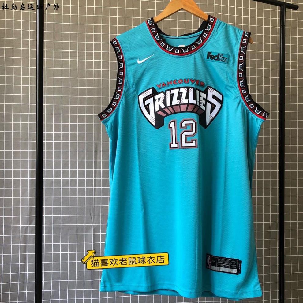 杜勒启腾讯体育nba同款灰熊12号莫兰特篮球服复古绿色新面料刺绣球衣