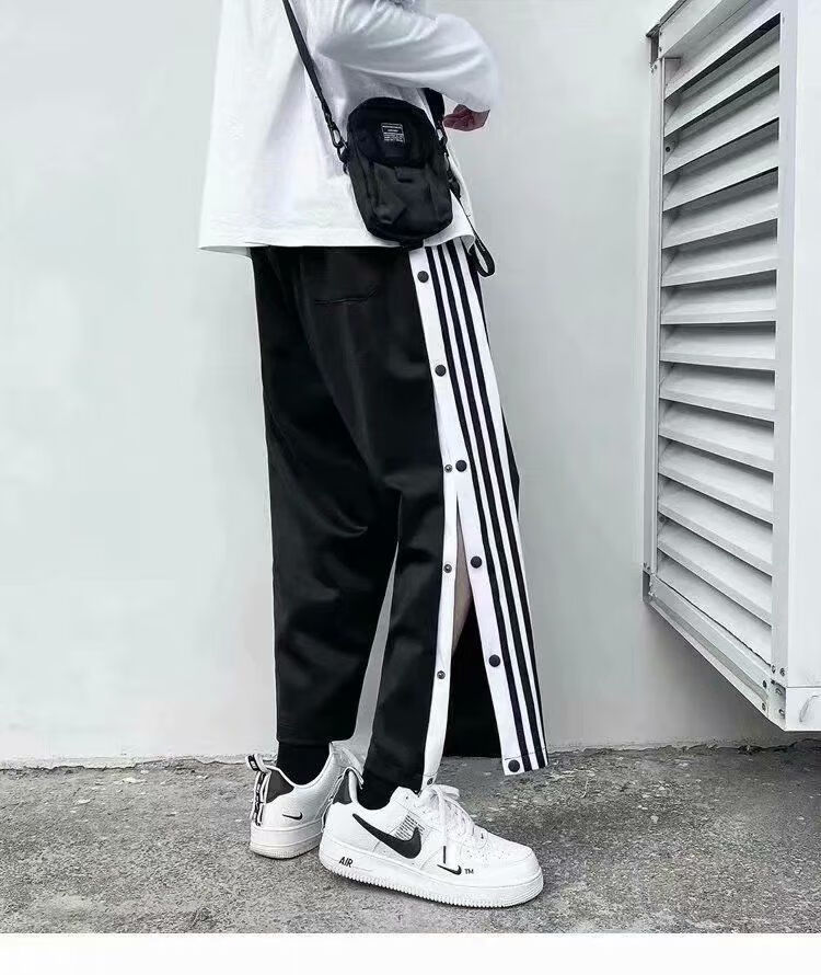 李宁抽绳裤女夏季裤子男慵懒风直筒宽松bf阔脚侧边格子日系哈伦裤