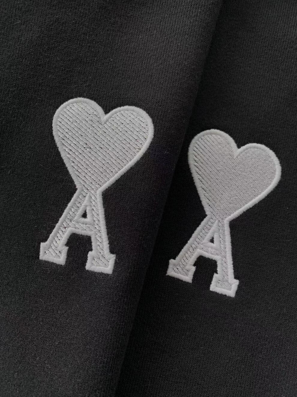ami21fw秋冬限定大爱心桃心a刺绣连帽衫抽绳条纹男女情侣卫衣黑色