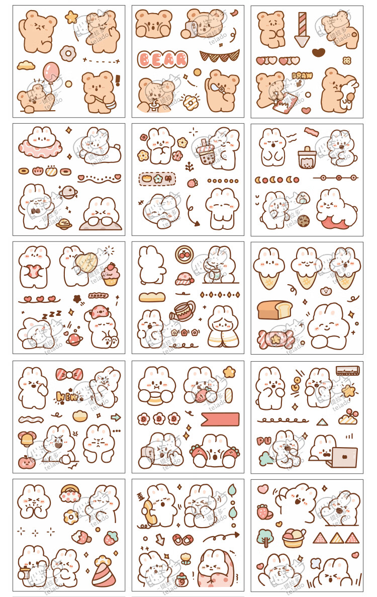 100张手账贴纸pet透明防水手帐素材套装粘贴装饰小图案卡通儿童可爱