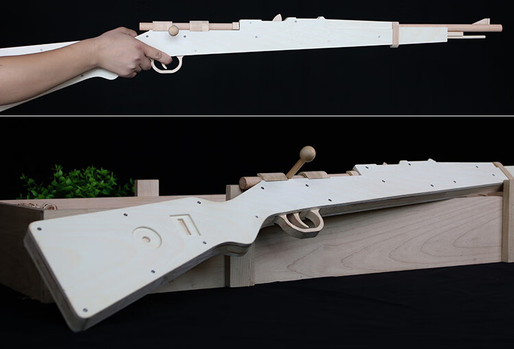 木头木枪木质橡皮筋m9玩具枪连发木抢木制儿童玩具软弹连发木头步抢