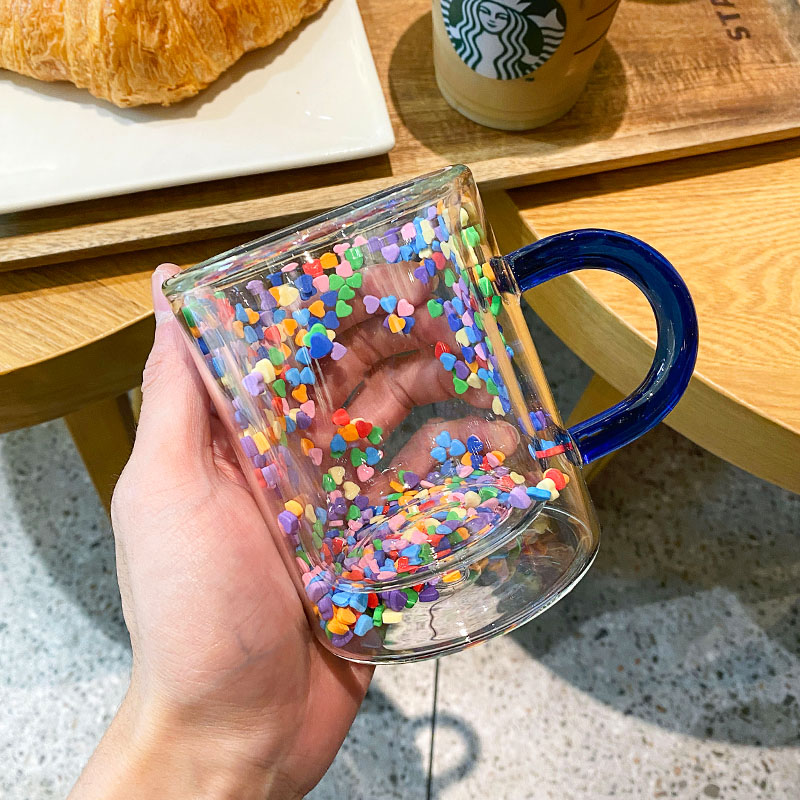 玻璃杯女士小巧精致玻璃杯带把手双层可爱少女心流沙水杯高颜值啵啵