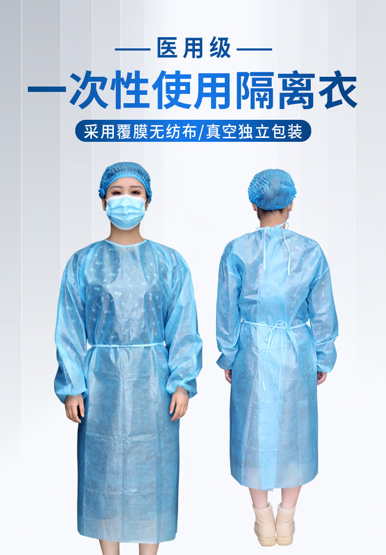 晨业医用一次性手术衣医生无纺布蓝色独立装175cm二类防护服5件送隔离