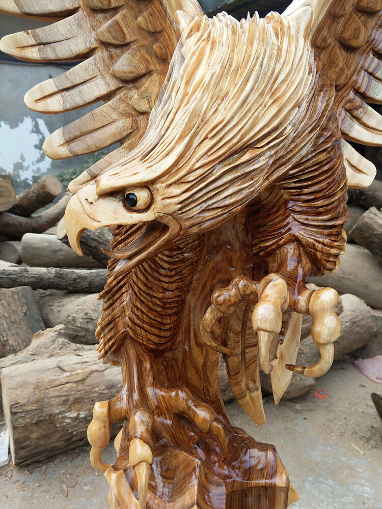 香樟木摆件香樟木根雕摆件实木雕刻大展宏图老鹰落地大件客厅家居工艺