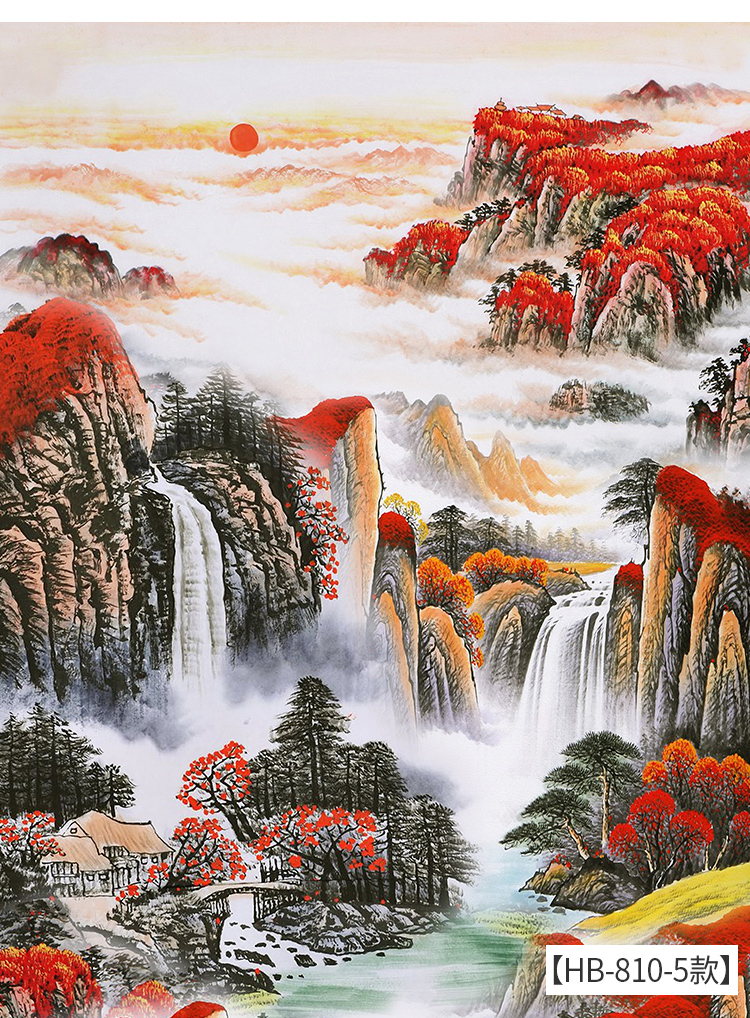 伊尔雅3d国画鸿运当头壁纸山水墙纸5d新中式壁画8d沙发电视背景壁布