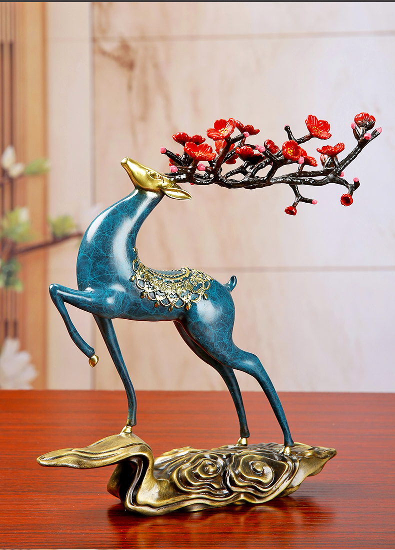 纯铜鹿摆件客厅电视柜铜工艺品办公室酒柜装饰品 一鹿有财 红色大号