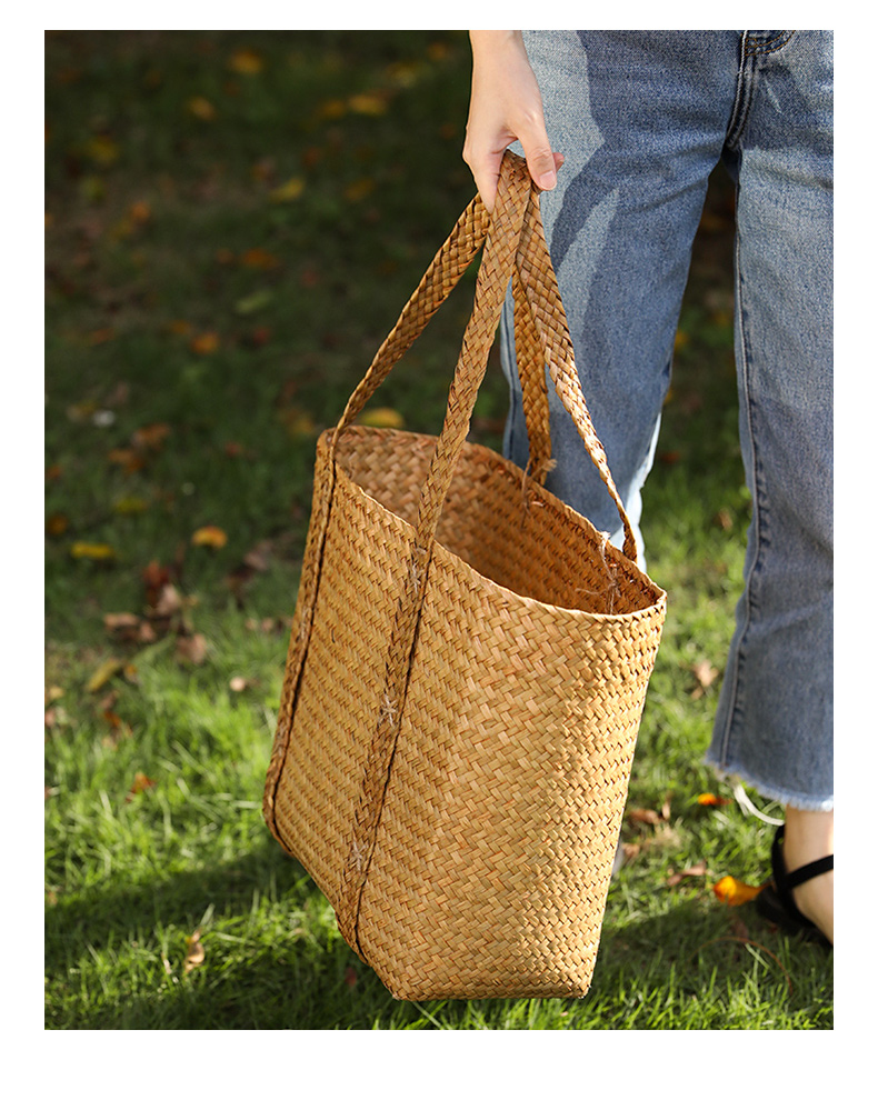 买菜篮草编购物篮文艺范买菜篮子户外野餐篮编织宠物提篮出游手提包