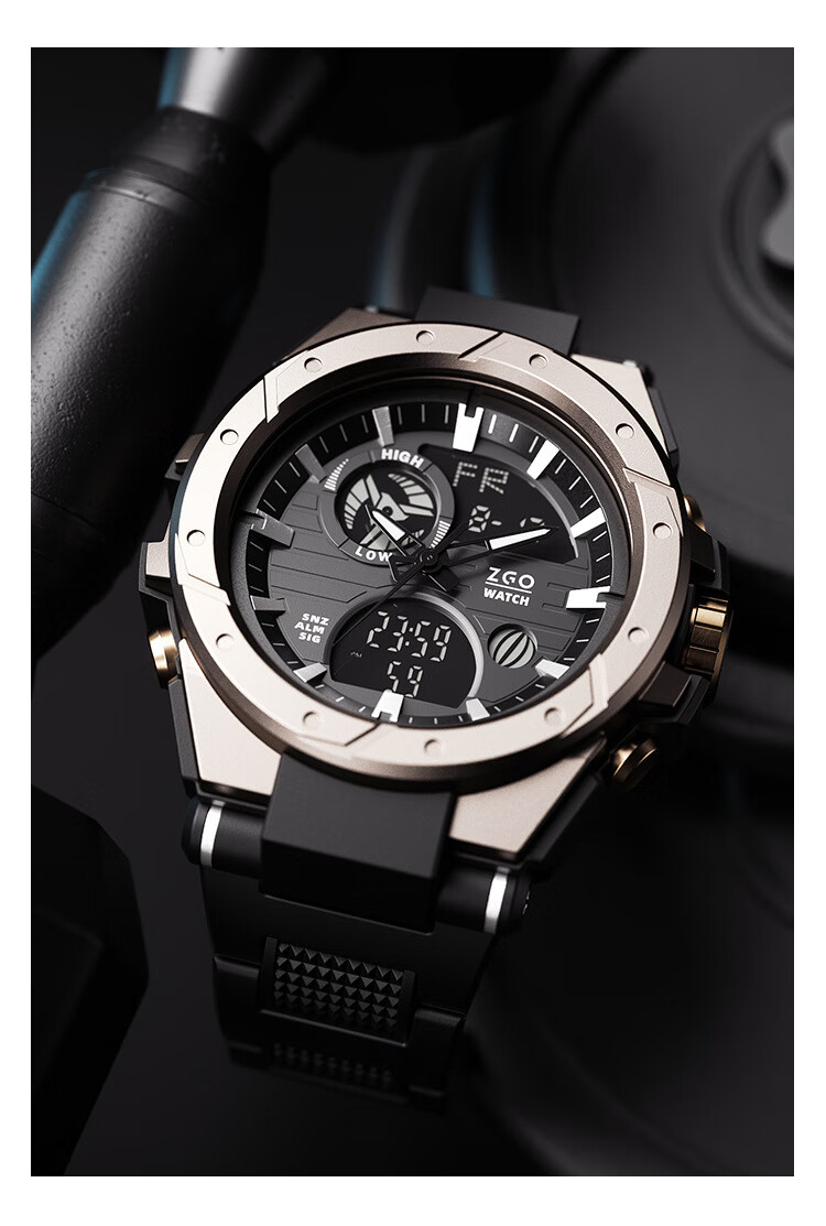 正港zgo手表男学生防水多功能初高中生青少年夜光电子表黑色s