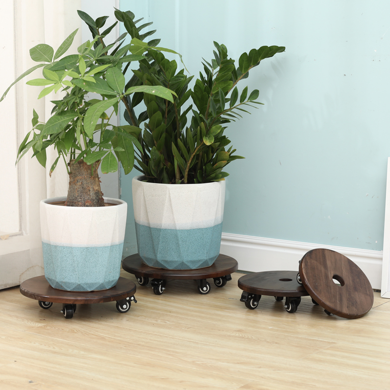 花盆底座万向滑轮移动花盆托盘带轮加厚滚轮底座长方形橡木万向轮承重