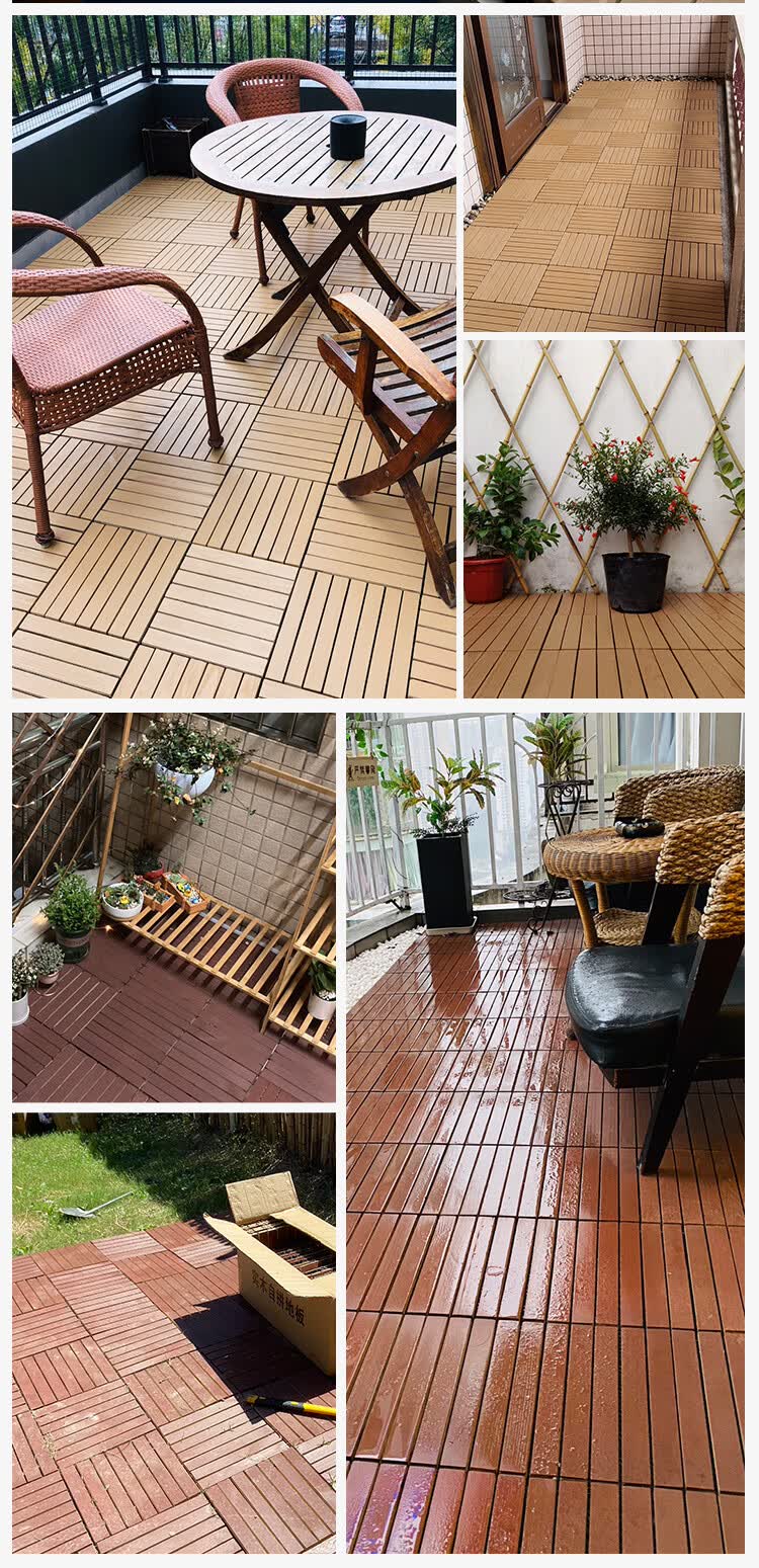 阳台防腐碳化自拼接实木防水滑虫霉户外庭院地面装饰防腐木柚木黄有漆