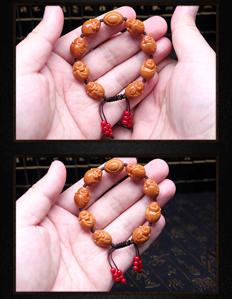 3小籽八宝弥勒佛核雕手工雕刻橄榄胡笑口常开手链女手工雕刻橄榄核