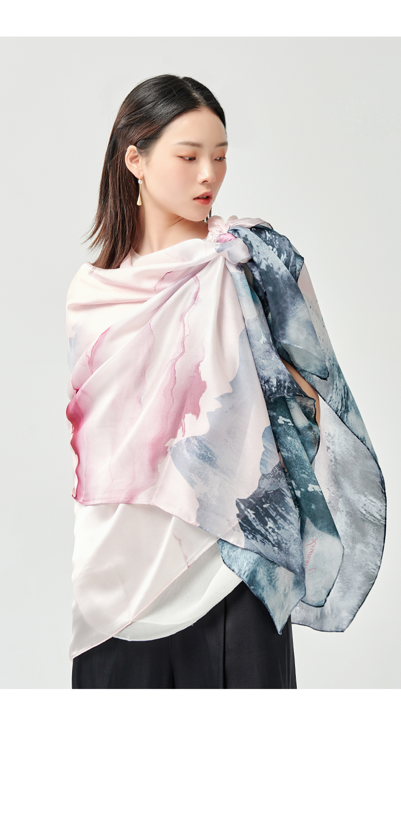 绣娘丝绸真丝丝巾女夏季礼物妈妈款礼盒桑蚕丝防晒披肩水墨风长巾