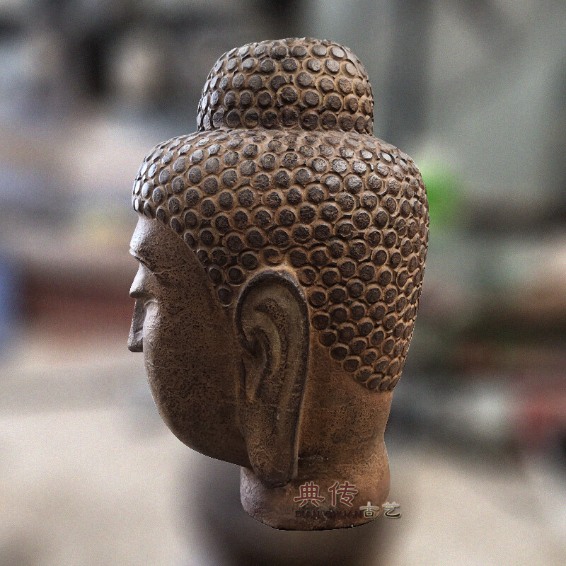 石雕佛头像供奉禅意青石佛像玄关风水摆件仿古家居装饰艺术品 高20cm