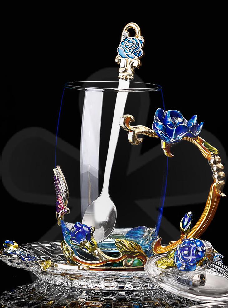 玻璃杯ins风带手柄创意情侣无铅珐琅彩耐热玻璃杯带盖精致泡茶杯 l28