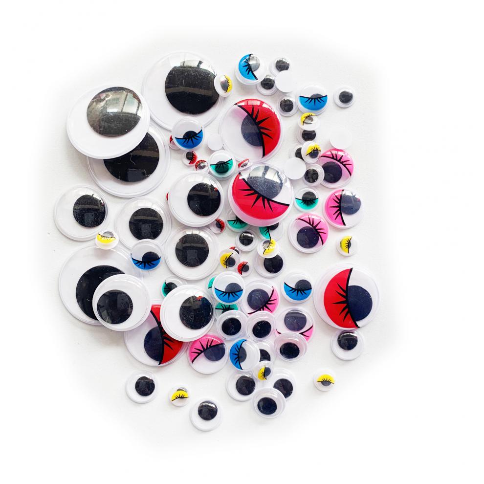 带背胶动物贴纸手工diy娃娃黑白彩色眼珠眼球活动眼睛贴材料配件带