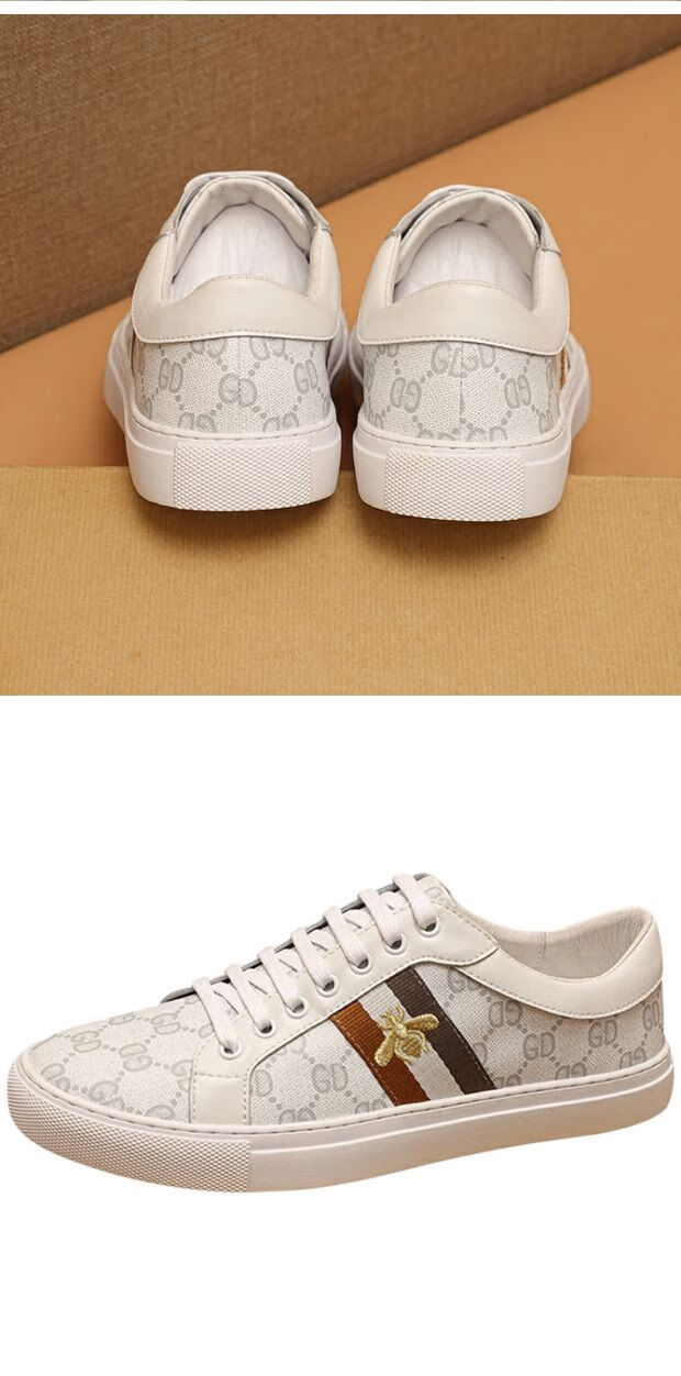 gucci 古驰欧洲站小蜜蜂印花板鞋男士真皮休闲鞋潮牌小白鞋潮流百搭