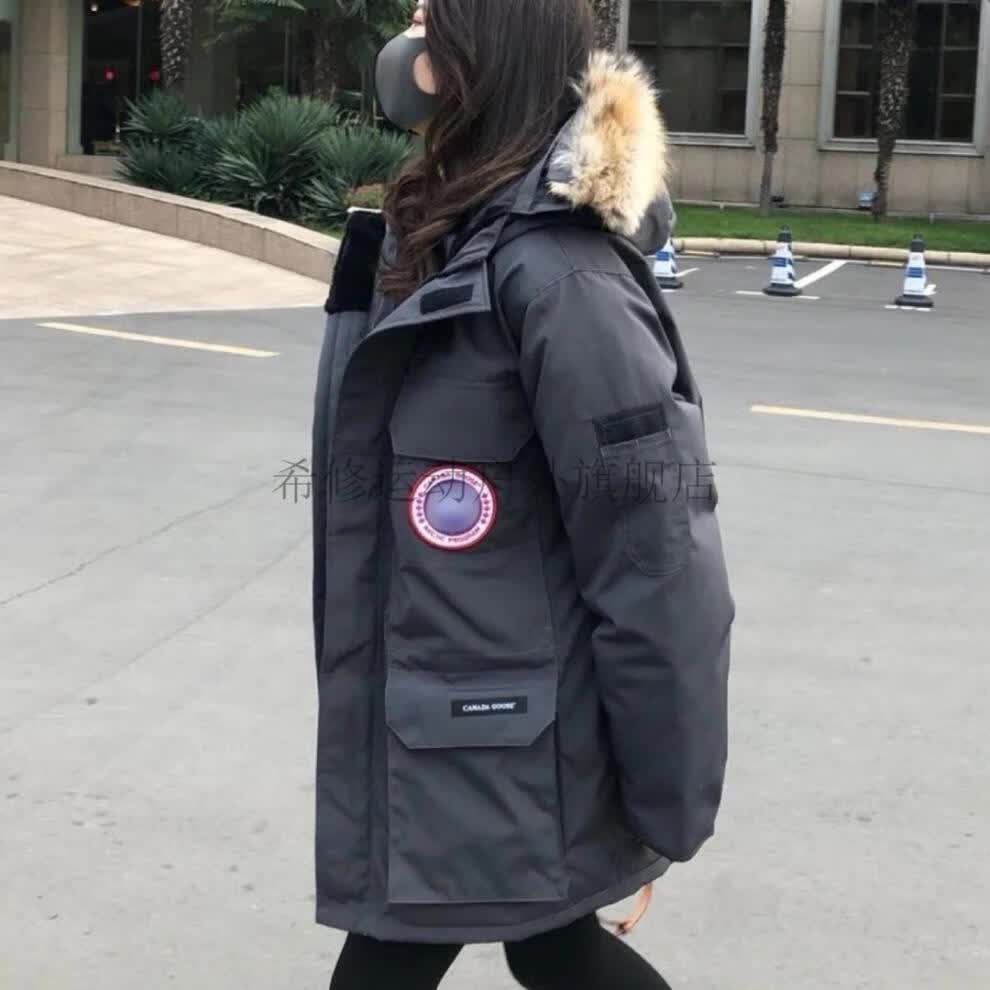 修旗舰店2022新款大鹅羽绒服远征款毛领服男女情侣大衣中长款 石墨灰
