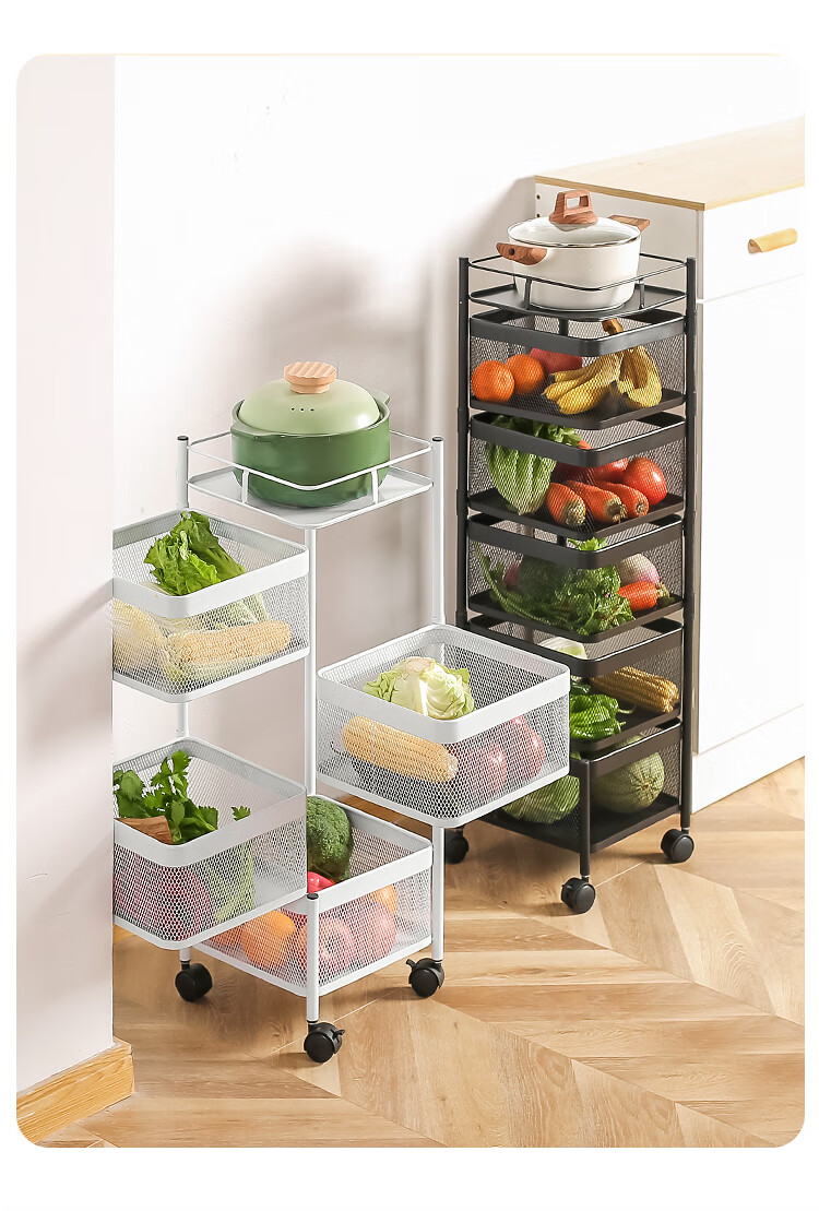 珠筠 进口材质 川岛屋厨房小推车置物架落地多层放蔬菜移动旋转菜篮子