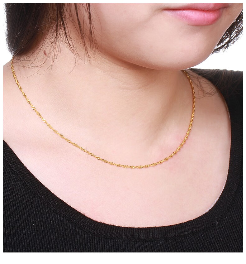 老凤凰黄金项链女水波纹金项链足金项链百搭锁骨链水波链女款 水波纹