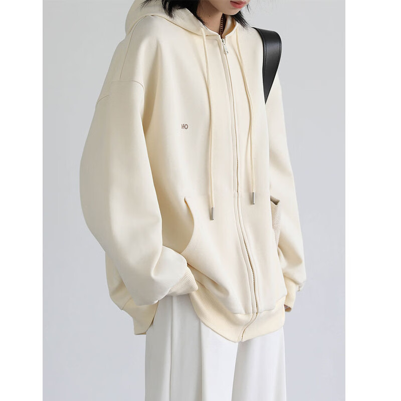 女装女装时尚卡其 athflow慵懒早秋宽松连帽卫衣女设计感小众 乳白色