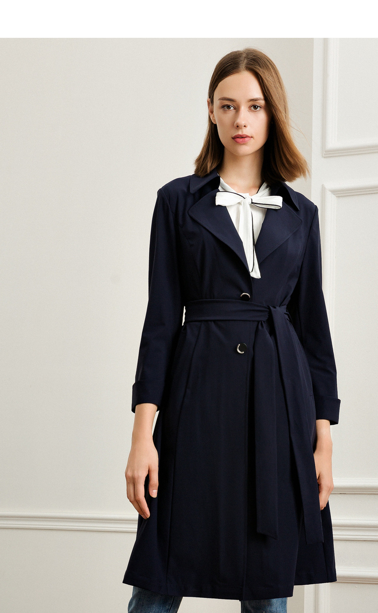 娜尔思女装新款春西装领气质百搭中长款系带收腰风衣外套女暗青紫色3