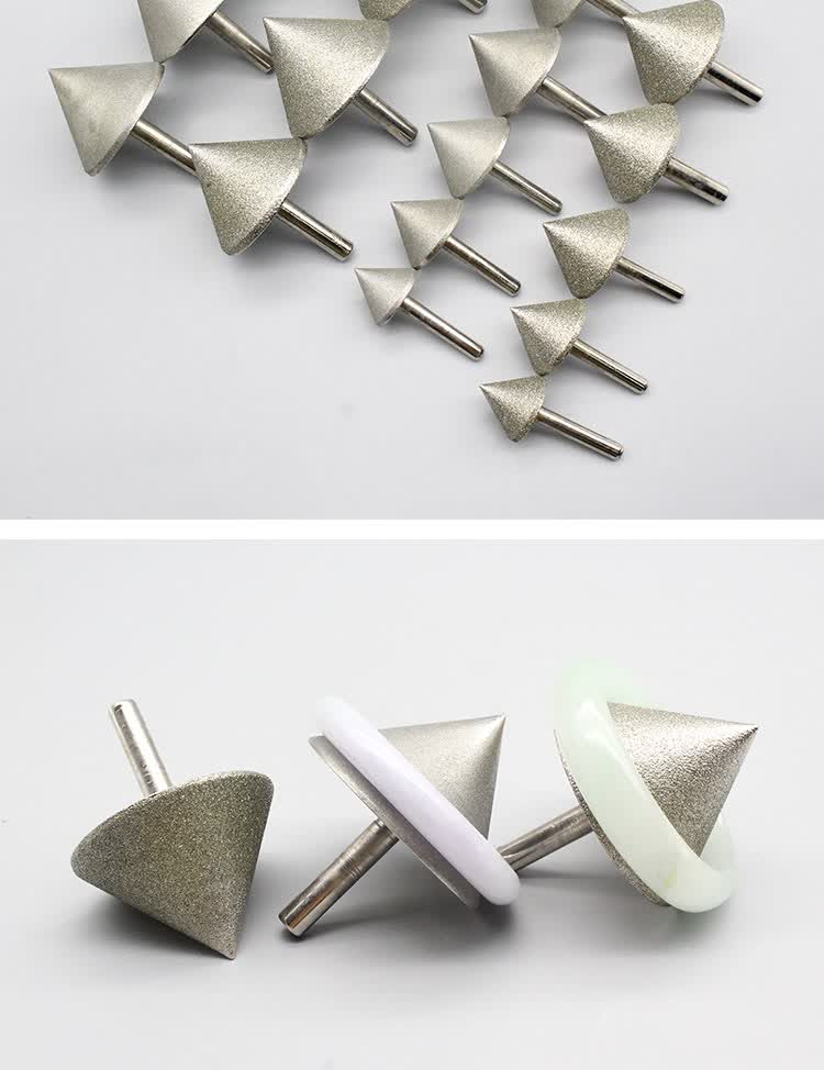 金刚砂磨头戒指手镯玻璃倒角钻内圈砂轮打磨头金刚石磨轮锥形磨头